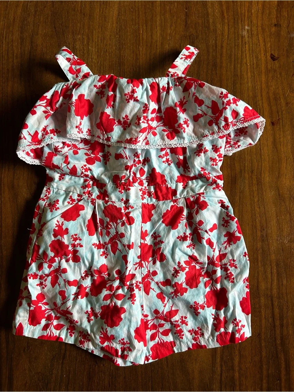 Janie and Jack Red Floral Ruffle Strap Romper Size 3T
